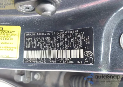 2014 Toyota Corolla Le from USA, damaged, VIN 2T1BURHE8EC143700